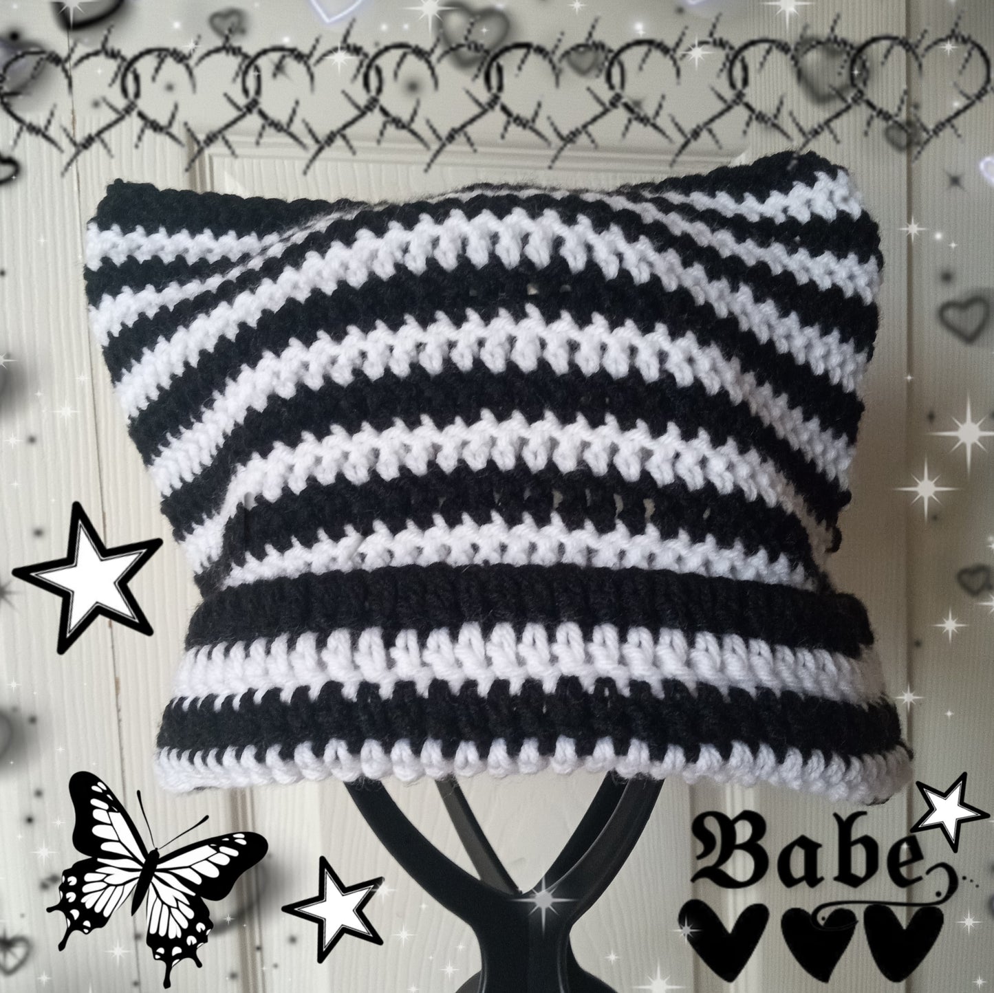 Black and white cat beanie