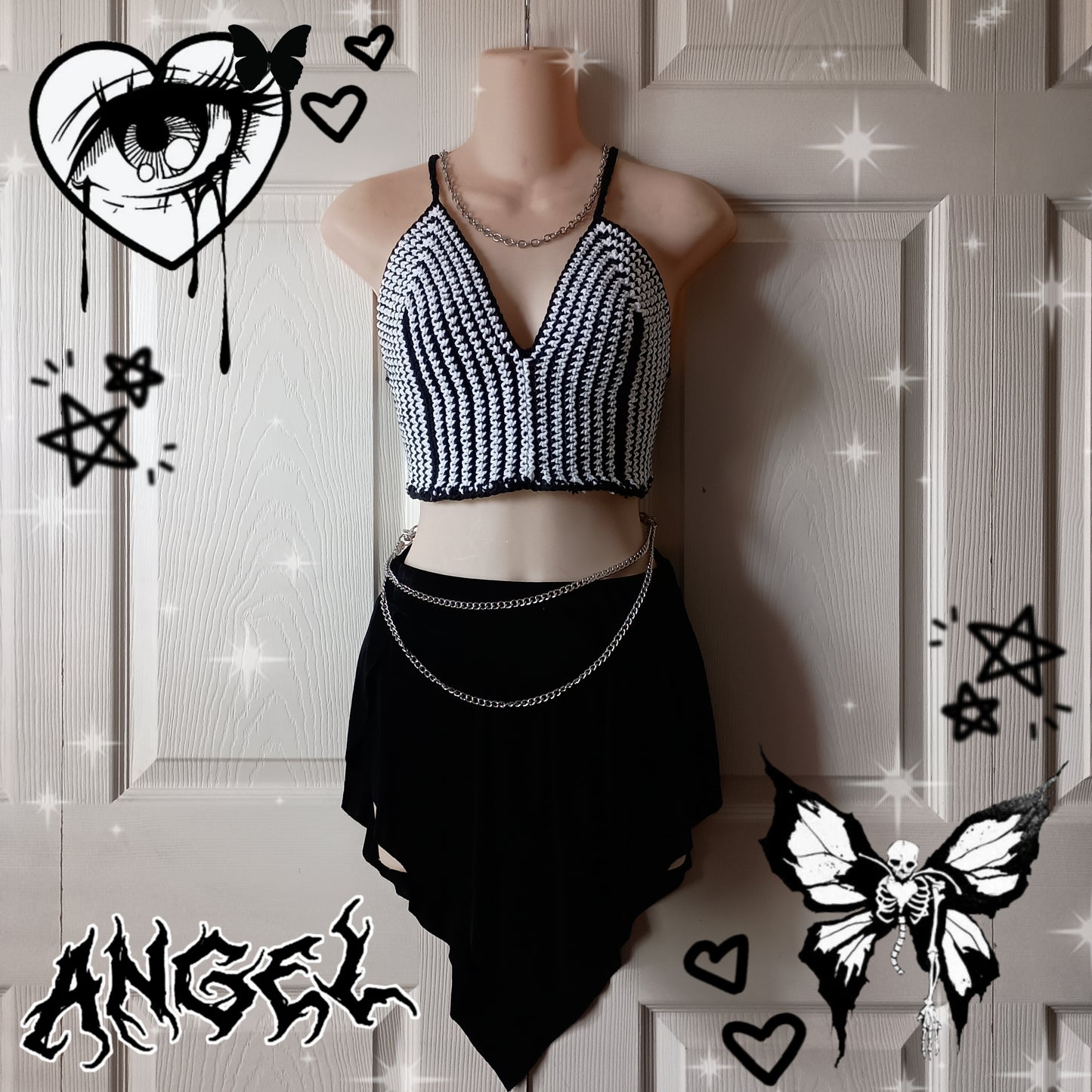 black and white grunge crop top